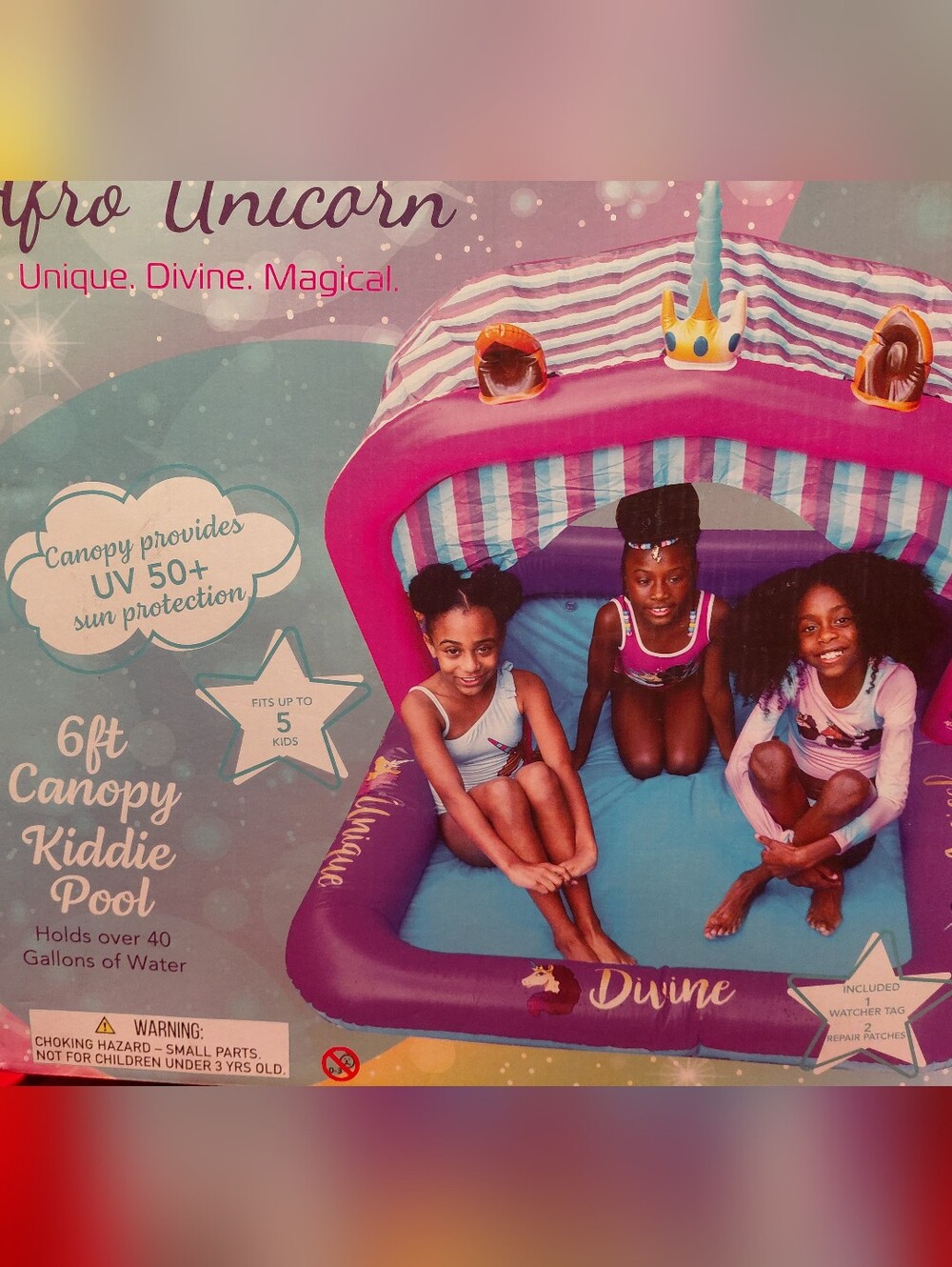 Afro Unicorn Pink & Purple Canopy Kiddie Pool